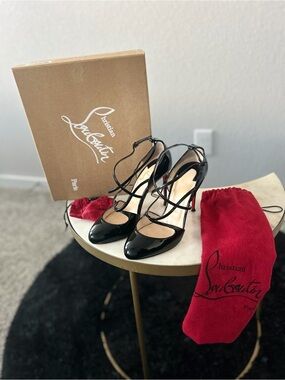 Christian Louboutin Black Strappy Heels | Red Bottom | Luxury Designer | 8.5